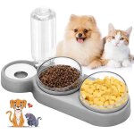 Gamelles pour chats, double gamelle chat sur�lev�e inclinable a 15 bol pour chat avec bouteille gamelle ...