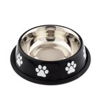 Gamelle inox pour chien ou chat avec d�cor pattes, base antid�rapante, 23 cm noir / blanc - zamibo