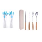 Gants de nettoyage de cuisine en silicone, 1 paire, bleu, ensemble d'ustensiles portables avec etui, ... Gants de nettoyage de cuisine en silicone, 1 paire, bleu, ensemble d'ustensiles portables avec etui, ...