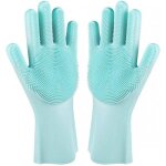 Gants de toilettage pour animaux de compagnie, gants de massage doux pour chiens et chats (vert)