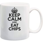 Gardez votre calme et mangez des chips th�me tasse a caf� / th� en c�ramique blanche de 11 oz