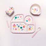 Glace - assiette'alimentation en fibre de bambou pour bb, ensemble de vaisselle pour enfants, bol, ...