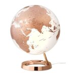 Globe terrestre lumineux design blanc cuivre sur socle couleur cuivre