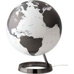 Globe terrestre lumineux design blanc noir sur socle noir