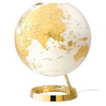 Globe terrestre lumineux design blanc or sur socle dor�