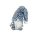Gnome d�coratif kaemingk 65 cm bonnet long pelucheux bleu - gris barbe blanche