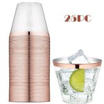 Gobelets en plastique a usage unique, 25 pices, bordure or rose, verre a vin pour jus de cocktail, gobelet ...