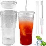 Gobelet verre borosilicate avec paille et couvercle