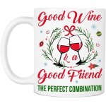 Good wine friend combinaison parfaite cadeau de sarcasme de nol pour fte de nol femme homme tasse ...