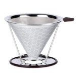 Goutteur de café permanent en acier inoxydable, cône de filtre a café réutilisable sans papier avec support ... Goutteur de café permanent en acier inoxydable, cône de filtre a café réutilisable sans papier avec support ...