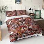 Graffiti housse de couette de literie de lit set skull red lit linge de linge de print couverture de ...