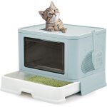 Grand bac a litire pour chat, maison de toilette inodore a capuche avec pelle auto - toiletteur (bleu) ...