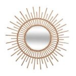 Grand miroir mural soleil en rotin d 76 cm