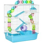 Grande cage a hamsters 5 niveaux - tunnels, abreuvoir, roue, maisonnette, echelles - dim. 59l x 36l x ...
