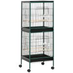 Grande cage a oiseaux sur pied a roulettes - voli�re double, mangeoires, perchoirs, plateau amovible ...