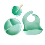 Green set - vaisselle en silicone pour bb, 4 pices / ensemble, bavoir etanche, couleur unie, assiette ...
