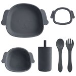Gris fonc - ensemble de vaisselle en silicone sans bpa, etanche, bol, assiettes, gobelet, anneau de ...