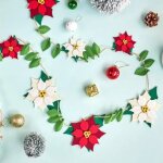 Guirlande florale de no�l rouge et blanche 3, 5 m d�coration int�rieure en feutre fleurs ruban � couper ...
