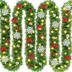 Guirlande de no�l led 5, 4 m - d�coration sapin artificielle avec boules, flocons et n?uds - vert