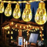 Guirlande solaire ext�rieure 8m, 16 ampoules led, 8 modes, corde chanvre r�sistante.