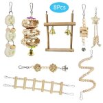 Hamac a balan�oire en bois, 8 pi�ces / ensemble, jouets pour perroquets et oiseaux, perchoirs d'escalade ...