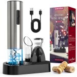Hamiltion - tire bouchon electrique rechargeable 6 - en - 1 avec bouchon a vide, arateur, coupe - feuille, ...