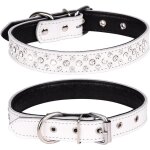 Haoyueer collier pour chien rglable en cuir vritable avec strass clouts de cristaux etincelants pour ...