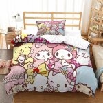 Hello kitty housse de couette fille avec taies d'oreillers parure de lit housses de couettes pink microfibre ...