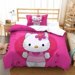 Hello kitty housse de couette �� motif pink impression d parure de lit housses de couettes en microfibre ...