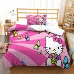 Hello kitty housse de couette �� motif pink impression d parure de lit housses de couettes en microfibre ...