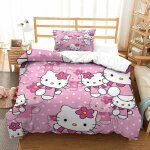 Hello kitty housse de couette avec �� motif pink impression d parure de lit en microfibre housses de ...