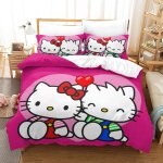 Hello kitty housse de couette, d pink motif imprim�� parure de lit housses de couettes en microfibre ...