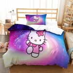 D hello kitty housse de couette avec taies d'oreiller housses de couettes pink parure de lit microfibre ...