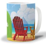 Hellow c tasse a cafe d'ete 330ml, chaise de plage, bleu bord de mer, feuille verte, tasse a the de ...
