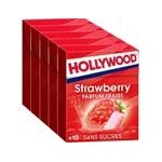 Hollywood chewing gum strawberry les 5 bo�tes de 14g