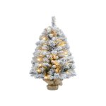 Homcom sapin de no�l 92 cm, lumi�res led, branches enneig�es, pommes de pin, ignifuge, pied en b�ton