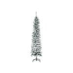 Homcom sapin de no�l artificiel, enneig�, design �troit, ignifuge, 180 cm, vert / blanc