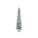Homcom sapin de no�l artificiel, enneig�, design �troit, ignifuge, 210 cm, vert / blanc