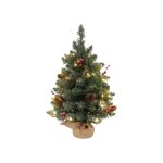 Homcom sapin de no�l avec �clairage led, 60 cm, pommes de pin et baies rouges, support inclus, vert / ...