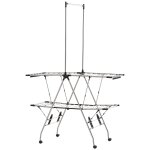 Homcom s�choir � linge �tendoir � v�tements pliable r�glable avec barre de penderie et roulettes acier ...