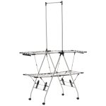 Homcom s�choir � linge �tendoir � v�tements pliable r�glable avec barre de penderie et roulettes acier ...