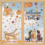 Horaldaily autocollants d'automne pour fen�tres chiens citrouilles feuilles ensemble de 77 pi�ces