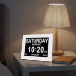 Horloge calendrier avec date jour heure grande alarme auto dimming pour les personnes ag�es - alzheimer ...
