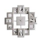 Horloge murale avec 12 cadres photos argents noire