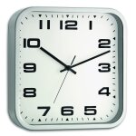 Horloge murale analogique, carr�e, avec cadre en m�tal, argent, tfa 60. 3013