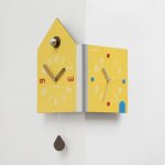 Horloge murale d'angle � double cadran silencieuse jaune 53 x 26 cm yonis