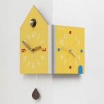 Horloge murale d'angle � double cadran silencieuse jaune 60 x 30 cm yonis