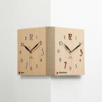 Horloge murale d'angle double face pour coin de mur aspect bois brun yonis