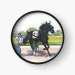 Horloge murale cheval et jockey de courses atteles 30cm dcoration artistique pour chemine, maison, ...