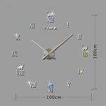 Horloge murale design moderne grand format d�cor maison chat sans cadre 3d noir argent yonis